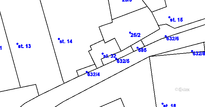 Parcela st. 32 v KÚ Nebřehovice, Katastrální mapa