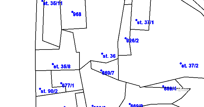 Parcela st. 36 v KÚ Lhota u Nečemic, Katastrální mapa