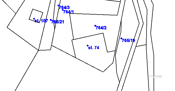 Parcela st. 74 v KÚ Lhota u Nečemic, Katastrální mapa
