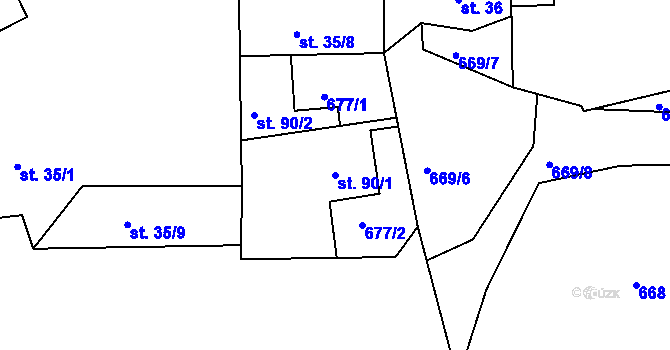 Parcela st. 90/1 v KÚ Lhota u Nečemic, Katastrální mapa
