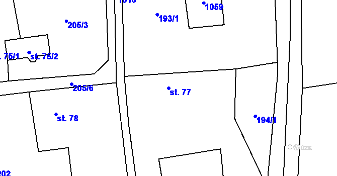 Parcela st. 77 v KÚ Nečemice, Katastrální mapa