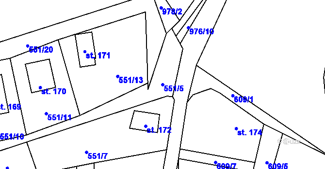 Parcela st. 551/5 v KÚ Nečemice, Katastrální mapa