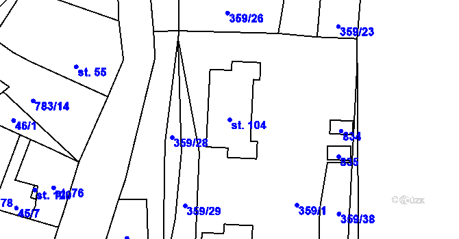 Parcela st. 104 v KÚ Chraberce, Katastrální mapa