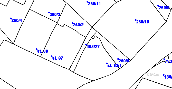 Parcela st. 188/27 v KÚ Chraberce, Katastrální mapa