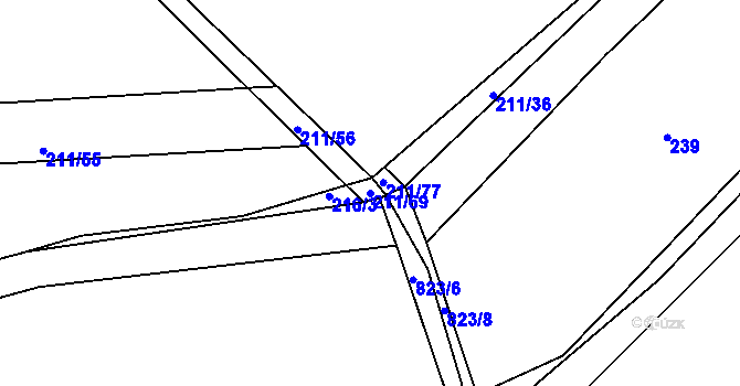 Parcela st. 211/69 v KÚ Chraberce, Katastrální mapa