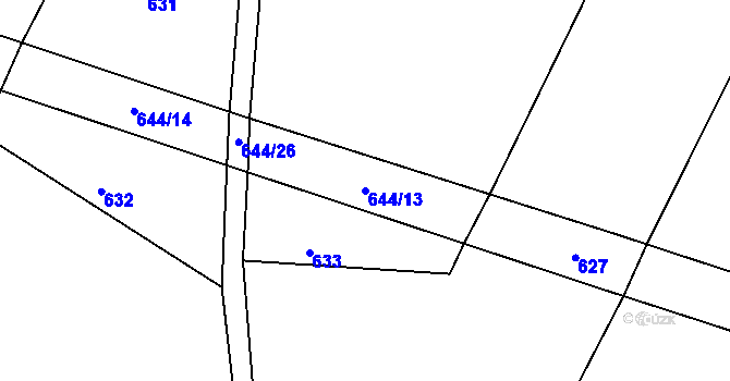 Parcela st. 644/13 v KÚ Chraberce, Katastrální mapa