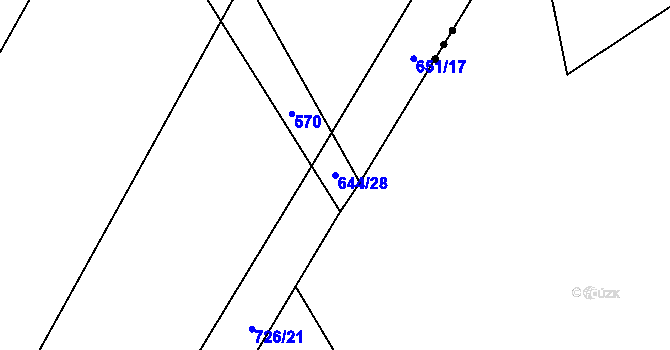 Parcela st. 644/28 v KÚ Chraberce, Katastrální mapa