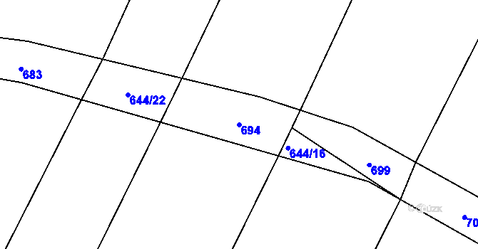 Parcela st. 694 v KÚ Chraberce, Katastrální mapa