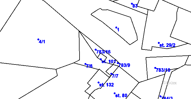 Parcela st. 783/16 v KÚ Chraberce, Katastrální mapa