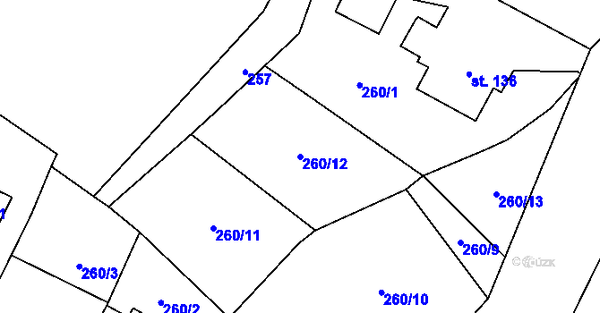 Parcela st. 260/12 v KÚ Chraberce, Katastrální mapa