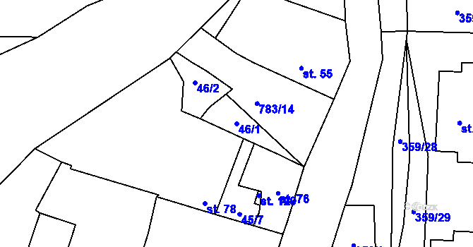 Parcela st. 46/1 v KÚ Chraberce, Katastrální mapa