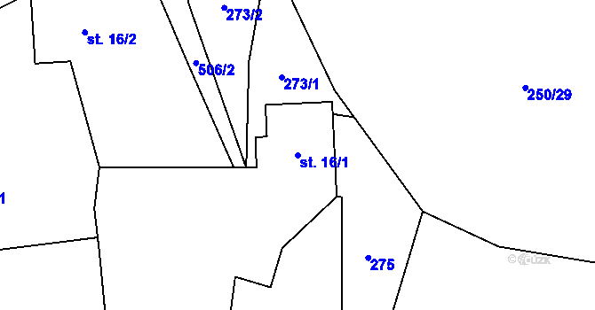 Parcela st. 16/1 v KÚ Lipiny, Katastrální mapa