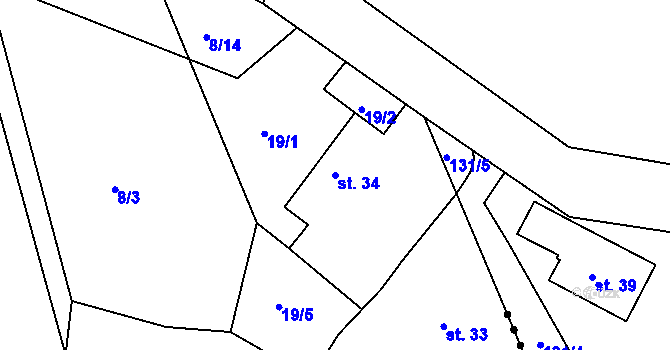 Parcela st. 34 v KÚ Lipiny, Katastrální mapa