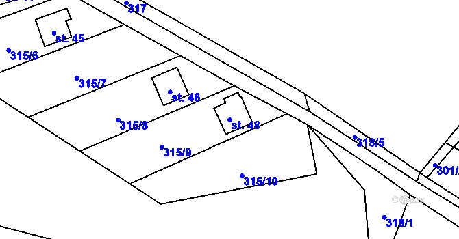 Parcela st. 48 v KÚ Lipiny, Katastrální mapa