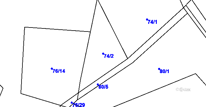 Parcela st. 74/2 v KÚ Lipiny, Katastrální mapa