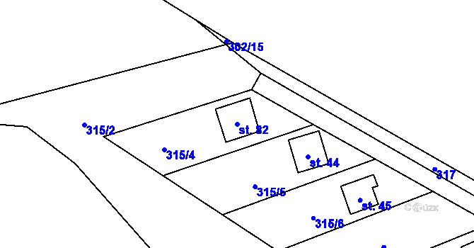 Parcela st. 82 v KÚ Lipiny, Katastrální mapa