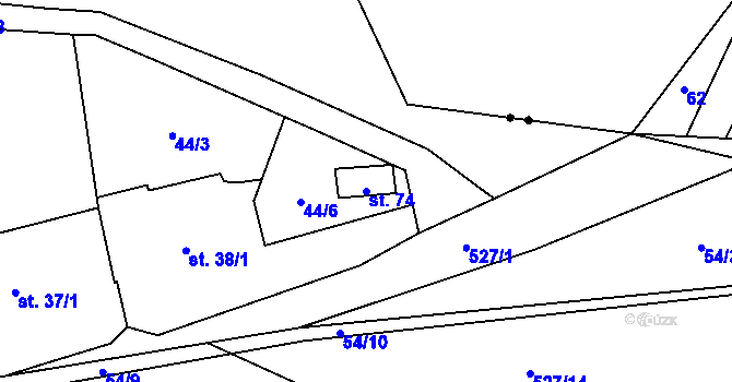 Parcela st. 74 v KÚ Lipiny, Katastrální mapa
