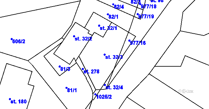 Parcela st. 32/3 v KÚ Nečín, Katastrální mapa