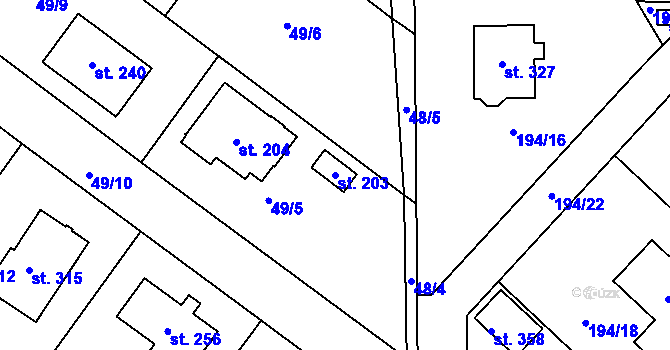 Parcela st. 203 v KÚ Nečín, Katastrální mapa