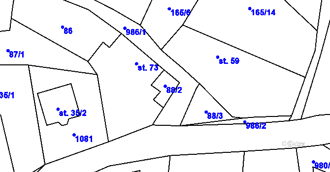 Parcela st. 88/2 v KÚ Nečín, Katastrální mapa