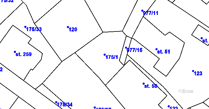 Parcela st. 175/1 v KÚ Nečín, Katastrální mapa