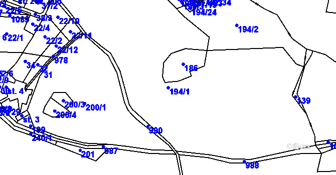 Parcela st. 194/1 v KÚ Nečín, Katastrální mapa