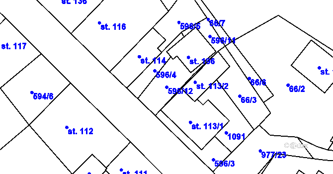 Parcela st. 596/12 v KÚ Nečín, Katastrální mapa