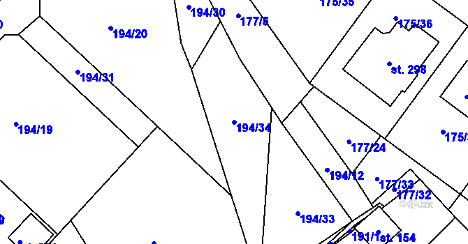 Parcela st. 194/34 v KÚ Nečín, Katastrální mapa