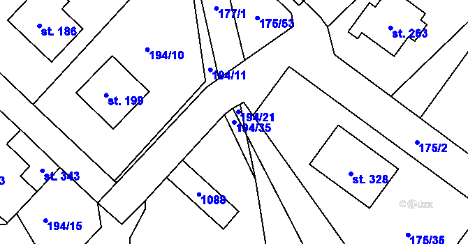 Parcela st. 194/35 v KÚ Nečín, Katastrální mapa