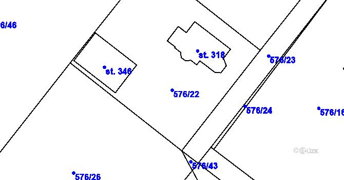 Parcela st. 576/22 v KÚ Nečín, Katastrální mapa