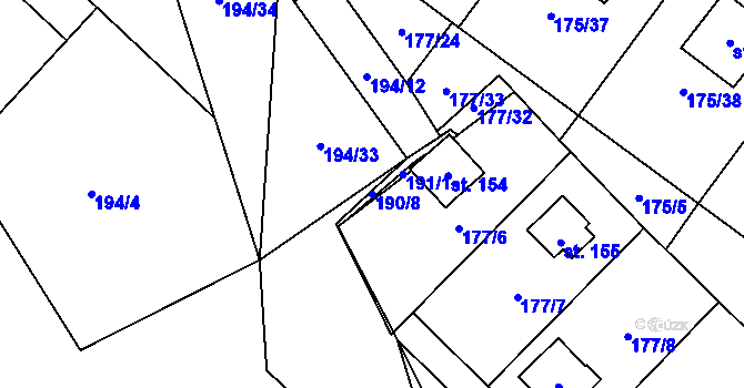 Parcela st. 190/8 v KÚ Nečín, Katastrální mapa