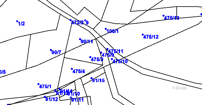 Parcela st. 475/9 v KÚ Žebrák u Nečína, Katastrální mapa