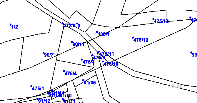 Parcela st. 475/11 v KÚ Žebrák u Nečína, Katastrální mapa