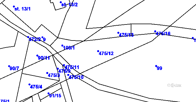 Parcela st. 475/12 v KÚ Žebrák u Nečína, Katastrální mapa