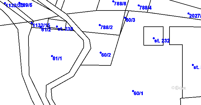 Parcela st. 60/2 v KÚ Březín, Katastrální mapa