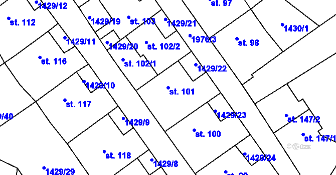 Parcela st. 101 v KÚ Březín, Katastrální mapa