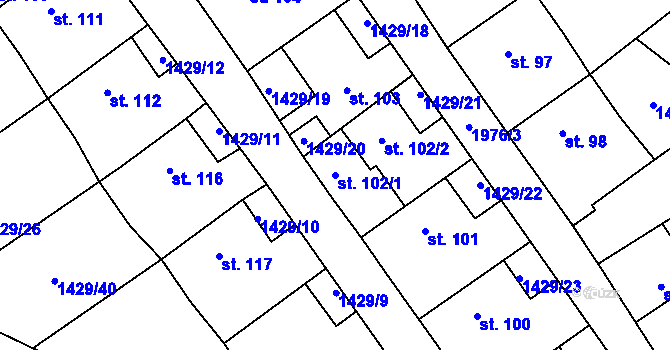 Parcela st. 102/1 v KÚ Březín, Katastrální mapa