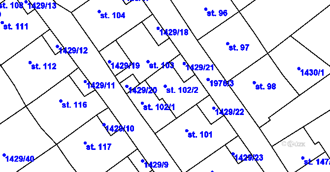 Parcela st. 102/2 v KÚ Březín, Katastrální mapa