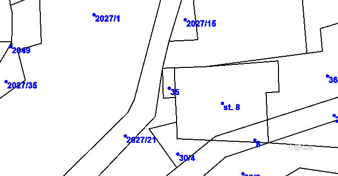 Parcela st. 35 v KÚ Březín, Katastrální mapa
