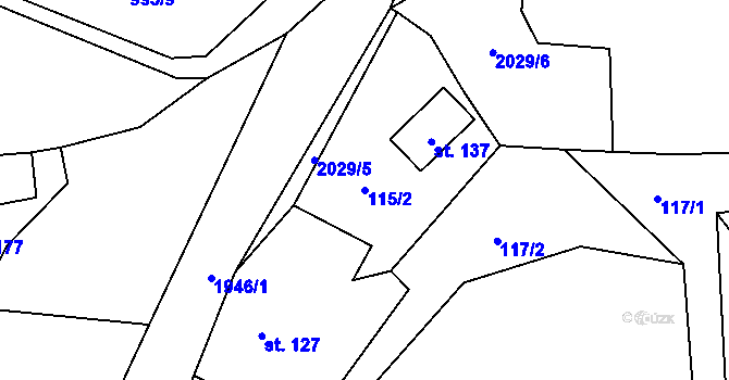 Parcela st. 115/2 v KÚ Březín, Katastrální mapa