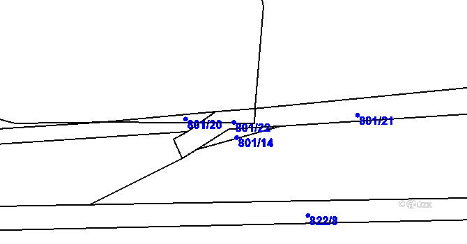 Parcela st. 801/22 v KÚ Březín, Katastrální mapa