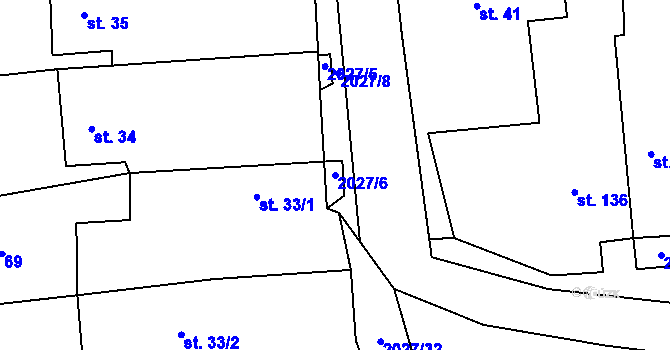 Parcela st. 2027/6 v KÚ Březín, Katastrální mapa