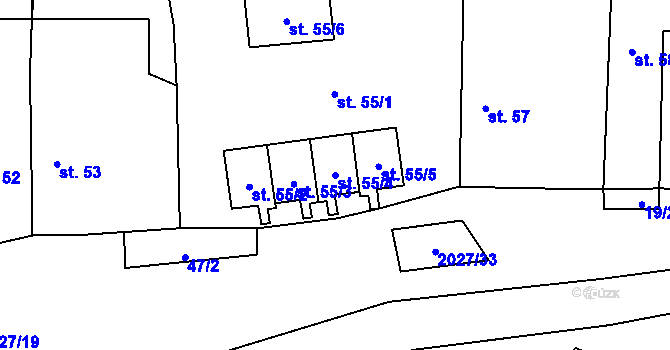 Parcela st. 55/4 v KÚ Březín, Katastrální mapa