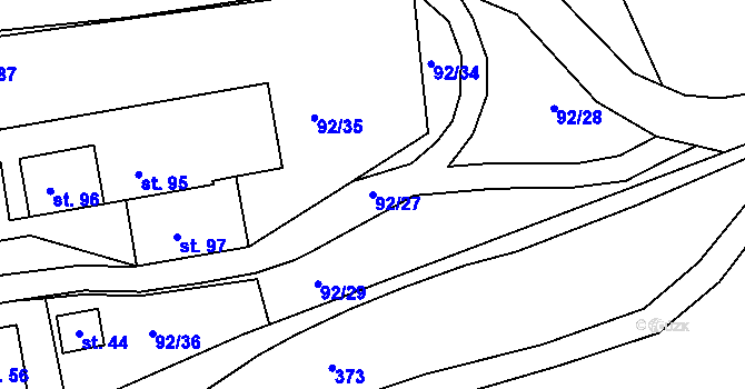 Parcela st. 92/27 v KÚ Hrad Nečtiny, Katastrální mapa