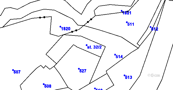 Parcela st. 32/2 v KÚ Hrad Nečtiny, Katastrální mapa