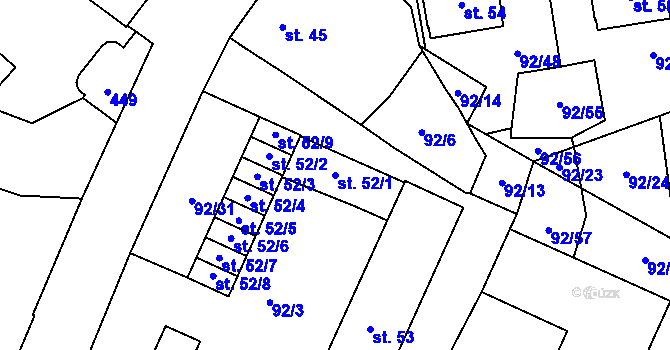 Parcela st. 52/1 v KÚ Hrad Nečtiny, Katastrální mapa