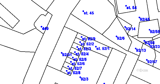 Parcela st. 52/2 v KÚ Hrad Nečtiny, Katastrální mapa