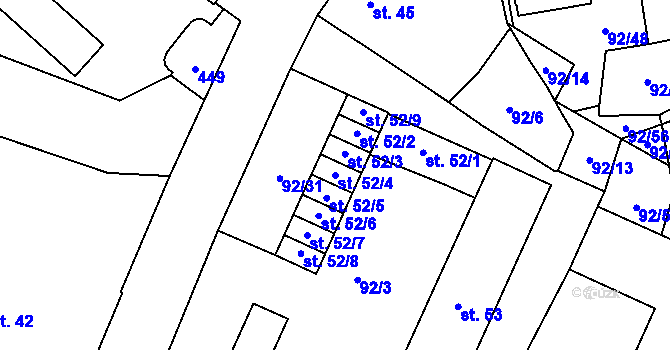 Parcela st. 52/4 v KÚ Hrad Nečtiny, Katastrální mapa