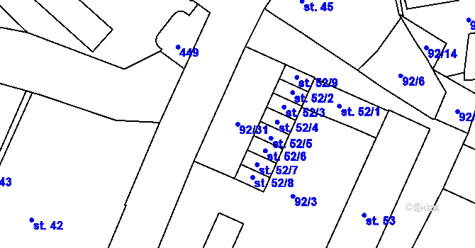 Parcela st. 92/31 v KÚ Hrad Nečtiny, Katastrální mapa