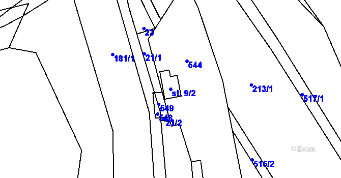 Parcela st. 9/2 v KÚ Lešovice, Katastrální mapa